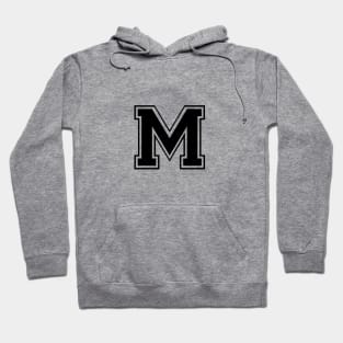 Initial Letter M - Varsity Style Design. - Black text Hoodie